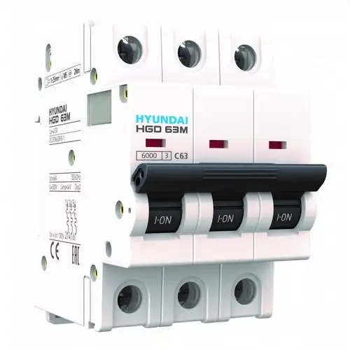 Magnetotermisk brytare STD 4P 6kA 63A Kurva C med referens HGD63-M4P063C från HYUNDAI