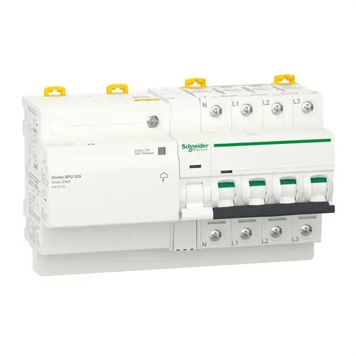 Automatbrytare med kombinerat överspänningsskydd Acti9 Combi SPU 3P + N 32 A med referens A9L20732 från SCHNEIDER ELECTRIC