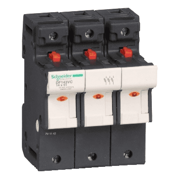 Säkringshållare Tesys DF 3P 50A 690VAC 14x51mm med referens DF143VC från SCHNEIDER ELECTRIC