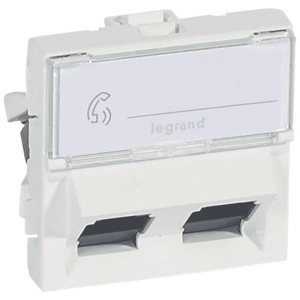 Dubbeluttag RJ45 Legrand Mosaic Cat 6 UTP 45° 2 moduler vit med referens 076504 från LEGRAND