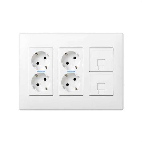 Kit för väggmontering eller infälld installation för 3 dubbla element med 2 dubbla uttag och 2 plattor 1 RJ45 vit Simon 500 Cima med referens 51000301-030 från SIMON
