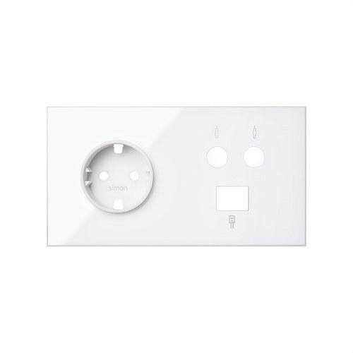 Kit framdel för 2 element med 1 schuko-uttag, 1 R-TV+SAT kombinationsuttag med 1 RJ45 6 UTP-kontakt vit glans Simon 100 med referens 10020208-130 från SIMON